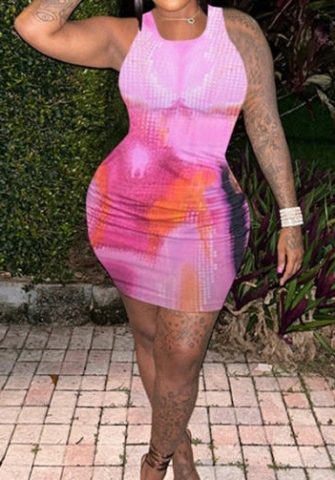 (Pink)2023 Styles Women Sexy&Fashion Spring&Summer TikTok&Instagram Styles Print Sleeveless Mini Dress