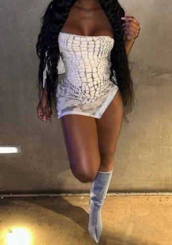 (Real Image)2023 Styles Women Sexy&Fashion Spring&Summer TikTok&Instagram Styles Print White Irregular Mini Dress