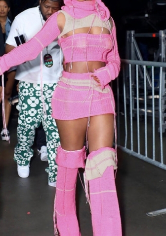 (Real Image)2023 Styles Women Sexy&Fashion Spring&Summer TikTok&Instagram Styles Hoodie Pink Sweater Dress