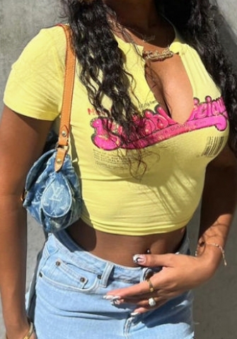 (Real Image)2023 Styles Women Sexy&Fashion Spring&Summer TikTok&Instagram Styles Print Short Sleeve Tee