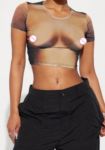 (Only Tops)(Real Image)2023 Styles Women Sexy&Fashion Spring&Summer TikTok&Instagram Styles Print Short Sleeve Tank Topshop