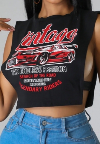 (Black Car)2023 Styles Women Sexy&Fashion Spring&Summer TikTok&Instagram Styles Print Sleeveless Tee