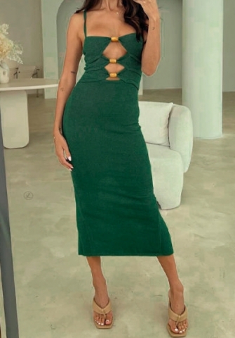 (Real Image)2023 Styles Women Sexy&Fashion Spring&Summer TikTok&Instagram Styles Green Cut Out Strap Maxi Dress