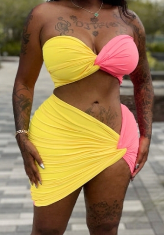 (Real Image)2023 Styles Women Sexy&Fashion Spring&Summer TikTok&Instagram Styles Contrast Color Two Piece Dress