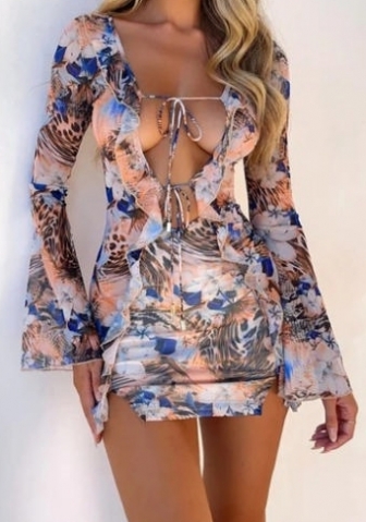 2023 Styles Women Sexy&Fashion Spring&Summer TikTok&Instagram Styles Floral Mesh Two Piece Dress
