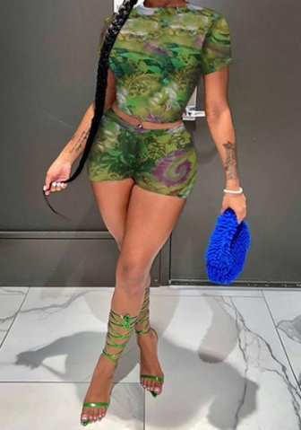 (Green)2023 Styles Women Sexy&Fashion Spring&Summer TikTok&Instagram Styles Print Short Two Piece Suit