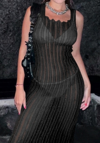 (Black)2023 Styles Women Sexy&Fashion Spring&Summer TikTok&Instagram Styles Strap Mesh Maxi Dress