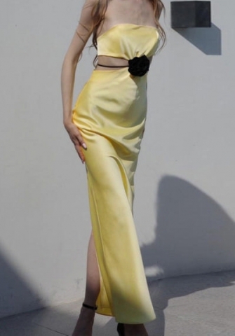(Yellow)2023 Styles Women Sexy&Fashion Spring&Summer TikTok&Instagram Styles Flower Cut Out Maxi Dress