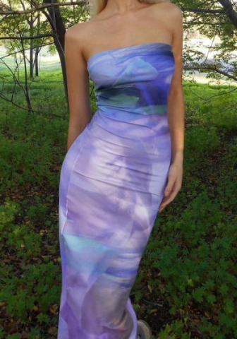 (Real Image)2023 Styles Women Sexy&Fashion Spring&Summer TikTok&Instagram Styles Purple Print Maxi Dress