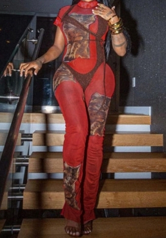 (Real Image)2023 Styles Women Sexy&Fashion Spring&Summer TikTok&Instagram Styles Print Red Jumpsuit