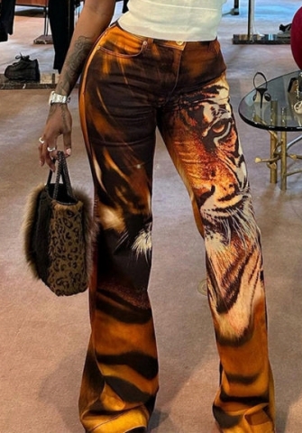 (Only Bottom)(Real Image)2023 Styles Women Sexy&Fashion Spring&Summer TikTok&Instagram Styles Print Tiger Long Pants