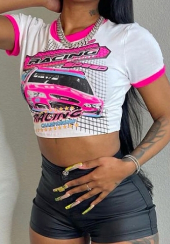 (Only Tops)(Real Image)2023 Styles Women Sexy&Fashion Spring&Summer TikTok&Instagram Styles Print Short Sleeve Tee