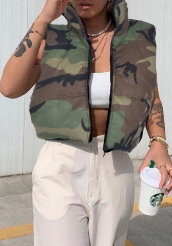 (Real Image)2023 Styles Women Sexy&Fashion Spring&Summer TikTok&Instagram Styles Camouflage Sleeveless Coats