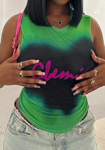 (Real Image)2023 Styles Women Sexy&Fashion Spring&Summer TikTok&Instagram Styles Print Green Tank Tops