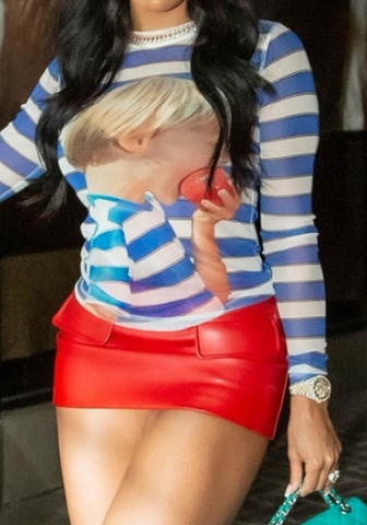 (Only Tops)(Real Image)2023 Styles Women Sexy&Fashion Spring&Summer TikTok&Instagram Styles Print Round Neck Long Sleeve Tops