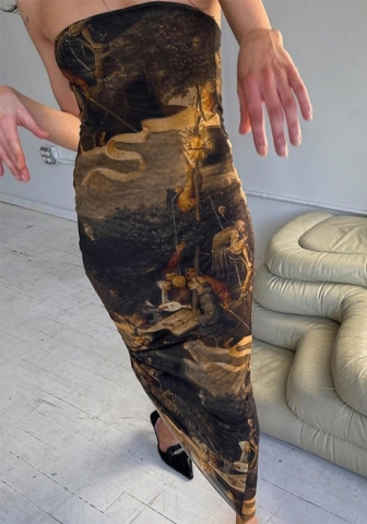 (Real Image)2023 Styles Women Sexy&Fashion Spring&Summer TikTok&Instagram Styles Print Tube Maxi Dress
