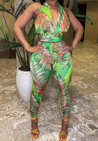 (Real Image)2023 Styles Women Sexy&Fashion Spring&Summer TikTok&Instagram Styles Green Print Two Piece Suit