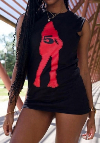 (Real Image)2023 Styles Women Sexy&Fashion Spring&Summer TikTok&Instagram Styles Print Black Casual Mini Dress