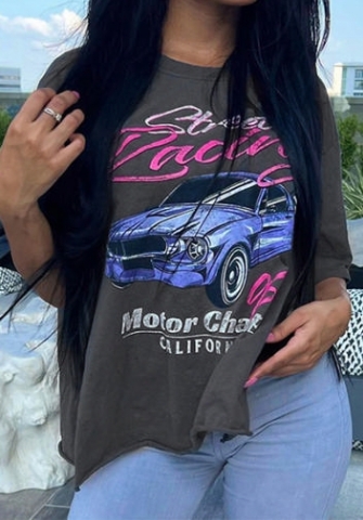 (Real Image)2023 Styles Women Sexy&Fashion Spring&Summer TikTok&Instagram Styles Print Gray Tee