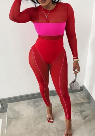 (Real Image)2023 Styles Women Sexy&Fashion Spring&Summer TikTok&Instagram Styles Mesh Red Jumpsuit