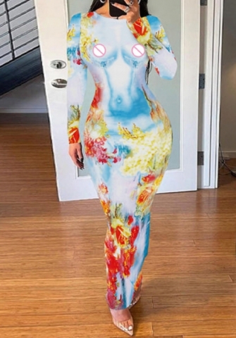 (Real Image)2023 Styles Women Sexy&Fashion Spring&Summer TikTok&Instagram Styles Print Long Sleeve Maxi Dress