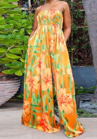 (Real Image)2023 Styles Women Sexy&Fashion Spring&Summer TikTok&Instagram Styles Print Loose Tube Jumpsuit