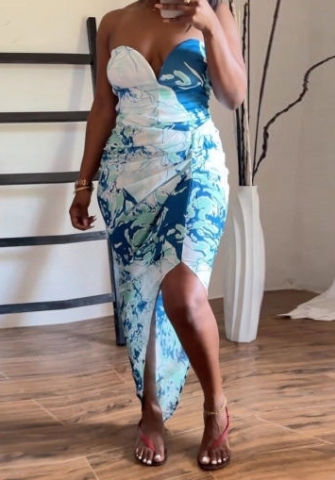 (Plus Size)(Real Image)2023 Styles Women Sexy&Fashion Spring&Summer TikTok&Instagram Styles Print Loose Maxi Dress