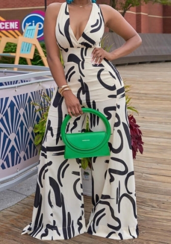 2023 Styles Women Sexy&Fashion Spring&Summer TikTok&Instagram Styles Print Deep V Neck Jumpsuit