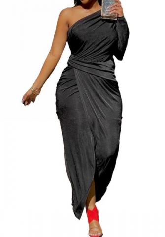 (Plus Size)(Black)2023 Styles Women Sexy&Fashion Spring&Summer TikTok&Instagram Styles Solid Color Loose Maxi Dress