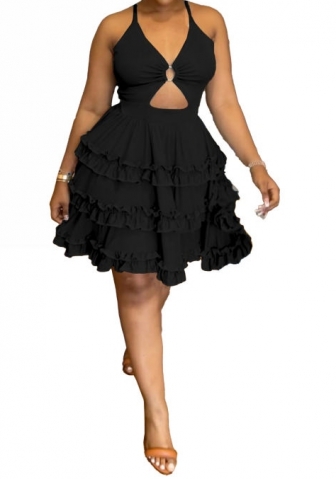 (Plus Size)(Black)2023 Styles Women Sexy&Fashion Spring&Summer TikTok&Instagram Styles Mesh Hem Mini Dress
