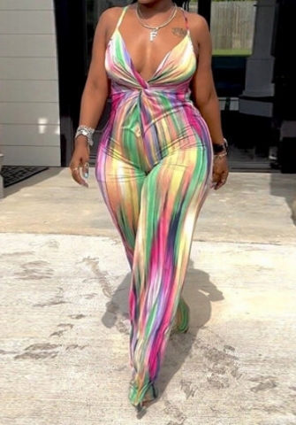 (Plus Size)(Pink)2023 Styles Women Sexy&Fashion Spring&Summer TikTok&Instagram Styles Print Strap Jumpsuit