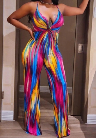 (Plus Size)(Blue)2023 Styles Women Sexy&Fashion Spring&Summer TikTok&Instagram Styles Print Strap Jumpsuit