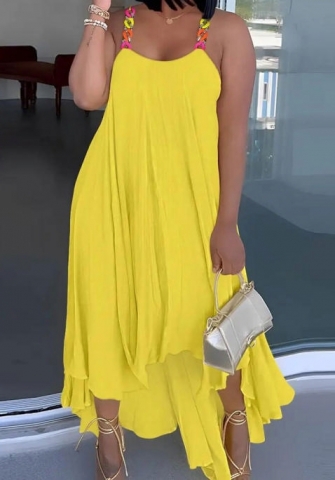 (Plus Size)(Yellow)2023 Styles Women Sexy&Fashion Spring&Summer TikTok&Instagram Styles Print Loose Maxi Dress