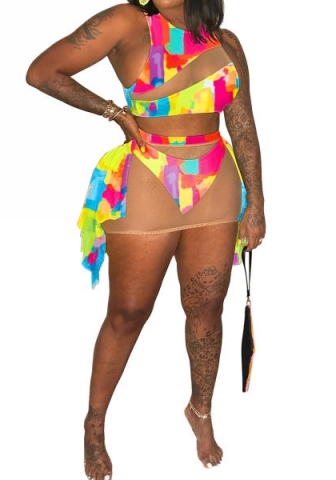 (Plus Size)(Yellow)2023 Styles Women Sexy&Fashion Spring&Summer TikTok&Instagram Styles 3 Piece Swimsuit