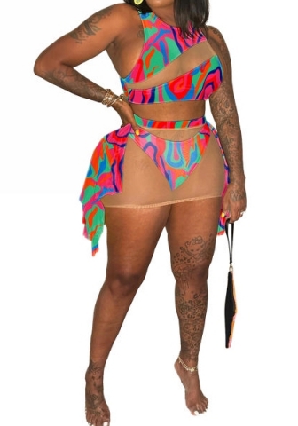 (Plus Size)(Rose)2023 Styles Women Sexy&Fashion Spring&Summer TikTok&Instagram Styles 3 Piece Swimsuit