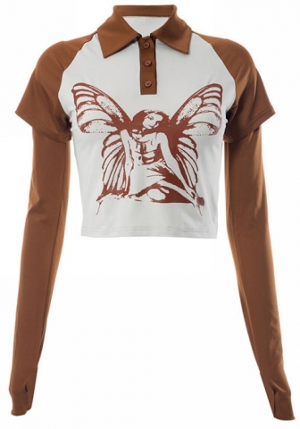 (Real Image)2023 Styles Women Sexy&Fashion Spring&Summer TikTok&Instagram Styles Long Sleeve Print Tee