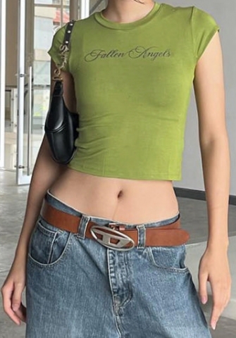 (Real Image)2023 Styles Women Sexy&Fashion Spring&Summer TikTok&Instagram Styles Green Tee