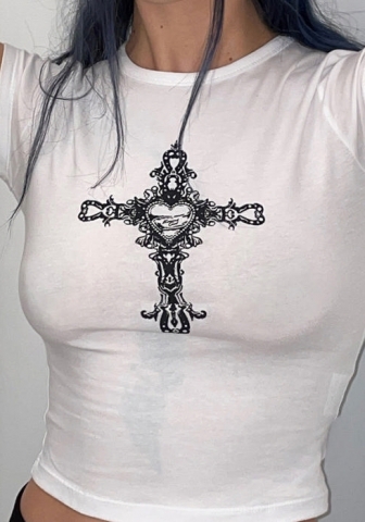 (Only Tops)(White)2023 Styles Women Sexy&Fashion Spring&Summer TikTok&Instagram Styles Short Sleeve Print Tee