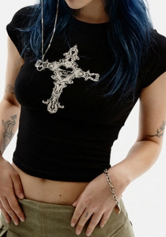 (Only Tops)(Black)2023 Styles Women Sexy&Fashion Spring&Summer TikTok&Instagram Styles Short Sleeve Print Tee