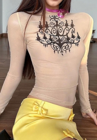 (Real Image)2023 Styles Women Sexy&Fashion Spring&Summer TikTok&Instagram Styles Print Long Sleeve Tee