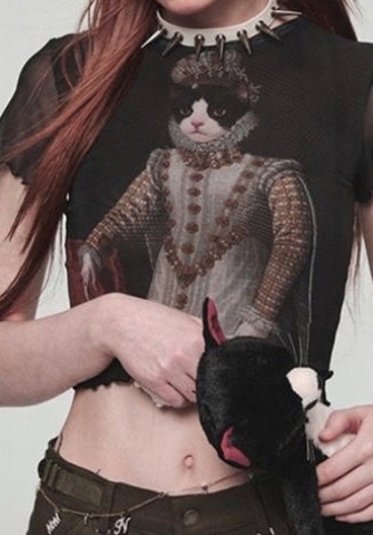 (Real Image)2023 Styles Women Sexy&Fashion Spring&Summer TikTok&Instagram Styles Mesh Print Tee