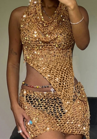 (Golden)2023 Styles Women Sexy&Fashion Spring&Summer TikTok&Instagram Styles Sweater Backless Hoodie Two Piece Dress