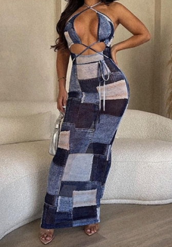 (Real Image)2023 Styles Women Sexy&Fashion Spring&Summer TikTok&Instagram Styles Print Blue Maxi Dress