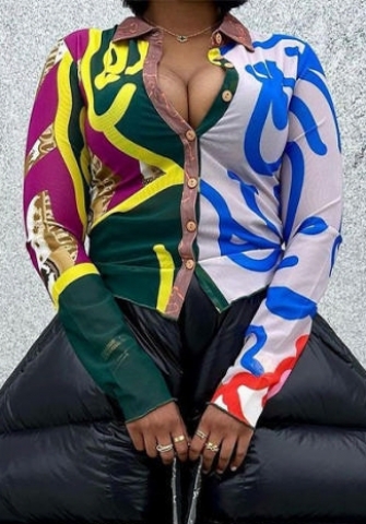 (Only Tops)(Real Image)2023 Styles Women Sexy&Fashion Spring&Summer TikTok&Instagram Styles Print Front Button Shirts