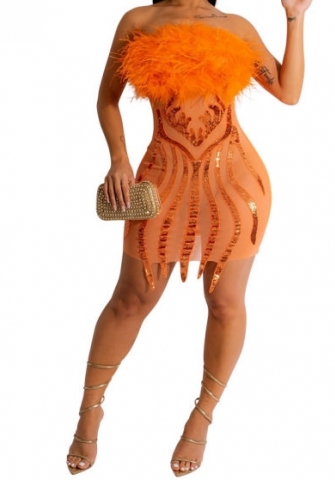 (Orange)2023 Styles Women Sexy&Fashion Spring&Summer TikTok&Instagram Styles Mesh Sequins Mini Dress