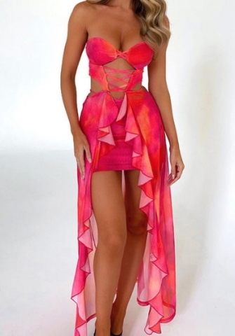 (Real Image)2023 Styles Women Sexy&Fashion Spring&Summer TikTok&Instagram Styles Rose Lace Up Irregular Maxi Dress