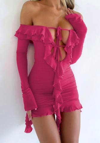 (Rose)2023 Styles Women Sexy&Fashion Spring&Summer TikTok&Instagram Styles Off Should Ruffle Mini Dress