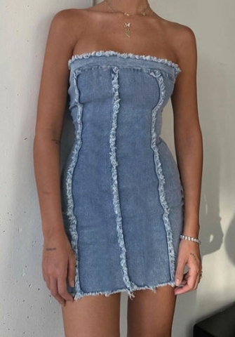 (Real Image)2023 Styles Women Sexy&Fashion Spring&Summer TikTok&Instagram Styles Jeans Tube Mini Dress