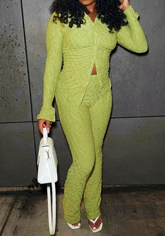 (Real Image)2023 Styles Women Sexy&Fashion Spring&Summer TikTok&Instagram Styles Green Front Button Two Piece Suit