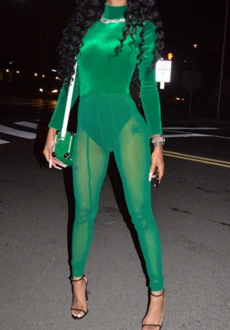 (Real Image)2023 Styles Women Sexy&Fashion Spring&Summer TikTok&Instagram Styles Green Mesh Jumpsuit